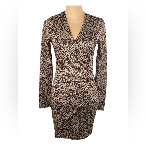 Superdown Laurie Leopard Metallic Wrap Mini Dress Size Medium - Picture 2 of 11